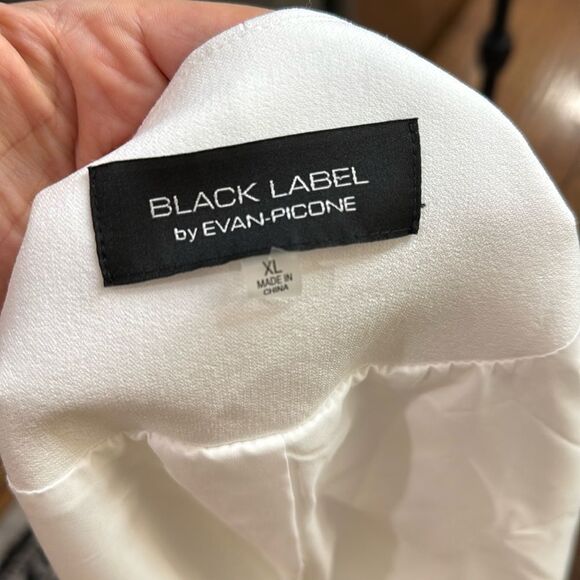 black Label by Evan Picone White Open Front Blazer Jacket Lace Sleeveless - Picture 7 of 9